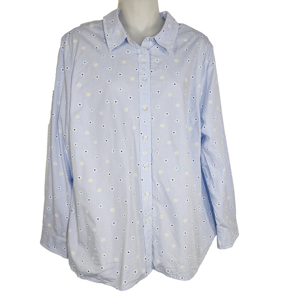 Talbots Shirt Floral Striped Button Down Sz XLP Blue Long Sleeve Preppy Coastal - Picture 1 of 8